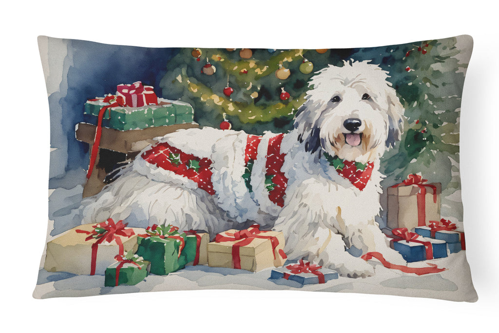 Old English Sheepdog Cozy Christmas Decorative Throw Pillow 12x16 Indoor Outdoor Accent Cushion, Fabric Cover with Insert for Sofa, Bed, Porch & Living Room