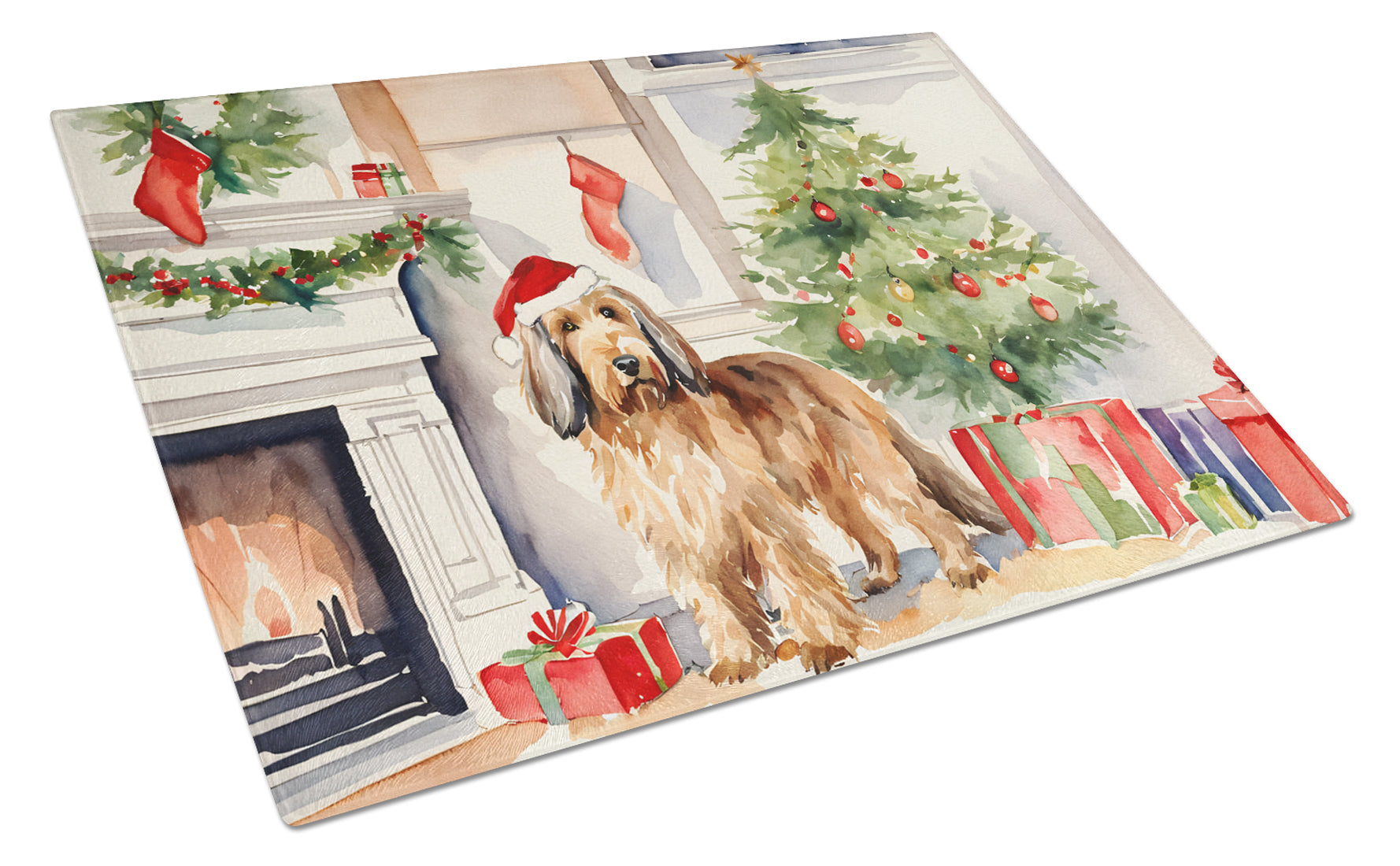 Otterhound Cozy Christmas Cutting Board Tempered Glass Kitchen Cutting Surface, Heat Resistant Chopping, Non-Slip Feet, Food Prep & Serving