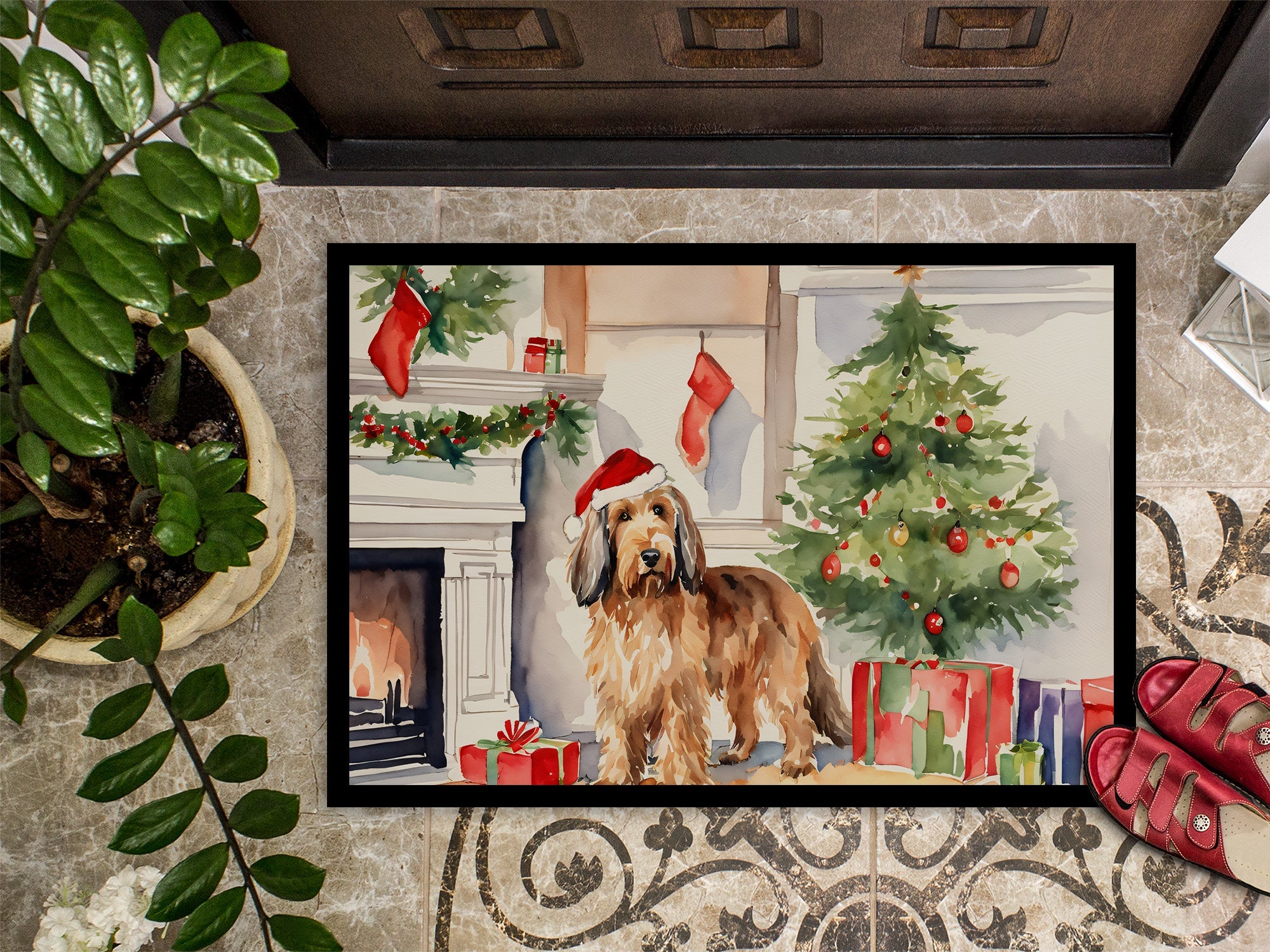 Otterhound Cozy Christmas Doormat Indoor Outdoor 18H X 27W Front Door Mat Rugs for Entryway, Non Slip Washable