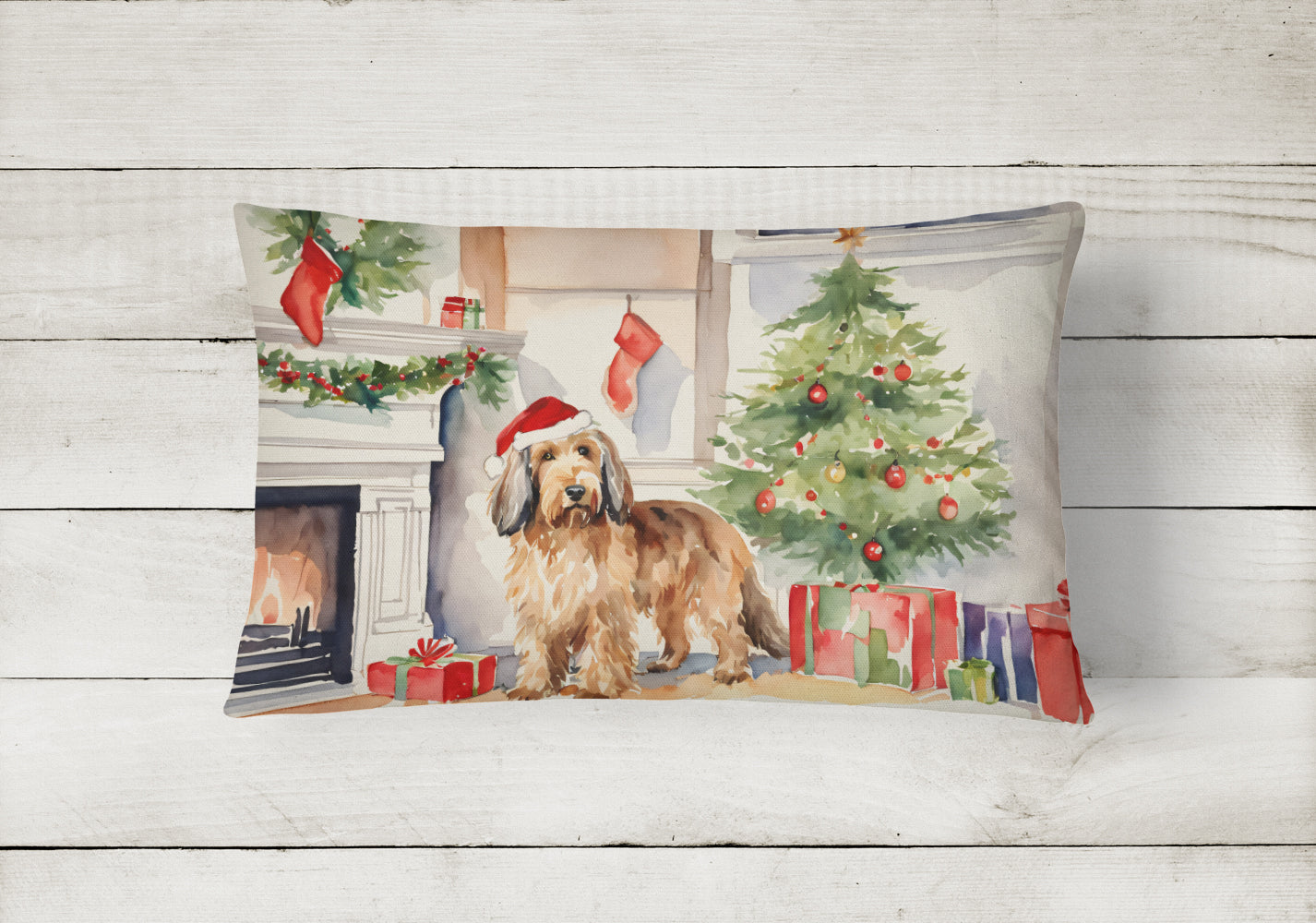 Otterhound Cozy Christmas Decorative Throw Pillow 12x16 Indoor Outdoor Accent Cushion, Fabric Cover with Insert for Sofa, Bed, Porch & Living Room
