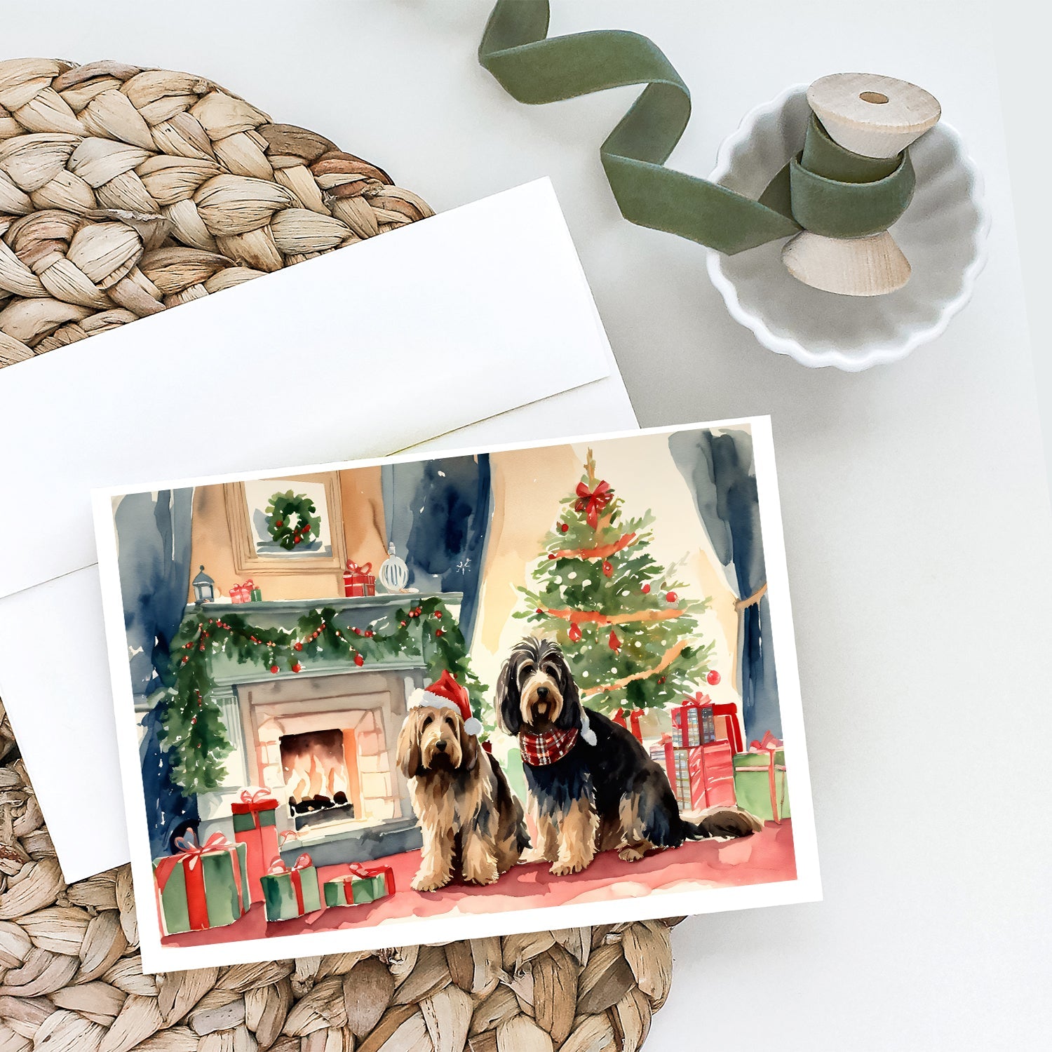 Otterhound Cozy Christmas Greeting Cards Pack of 8 Blank Cards with Envelopes Whimsical A7 Size 5x7