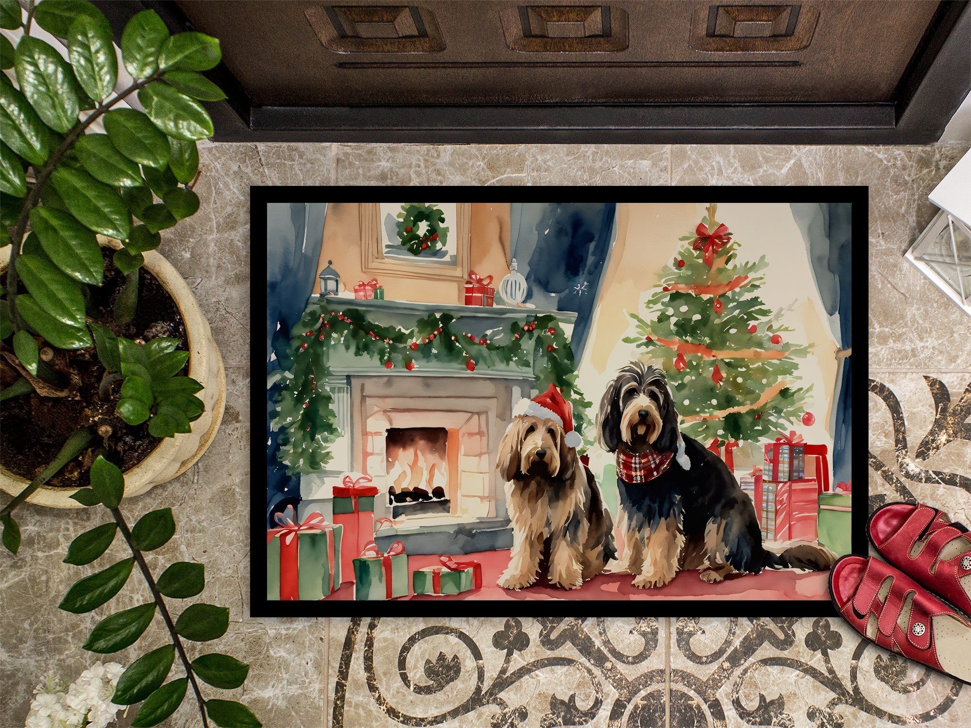 Otterhound Cozy Christmas Doormat Indoor Outdoor 18H X 27W Front Door Mat Rugs for Entryway, Non Slip Washable