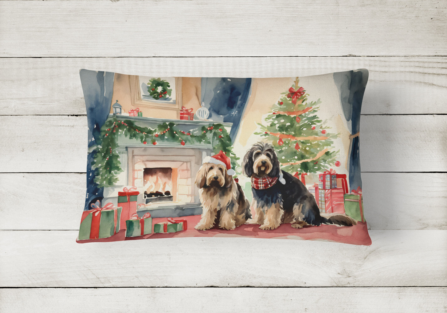 Otterhound Cozy Christmas Decorative Throw Pillow 12x16 Indoor Outdoor Accent Cushion, Fabric Cover with Insert for Sofa, Bed, Porch & Living Room