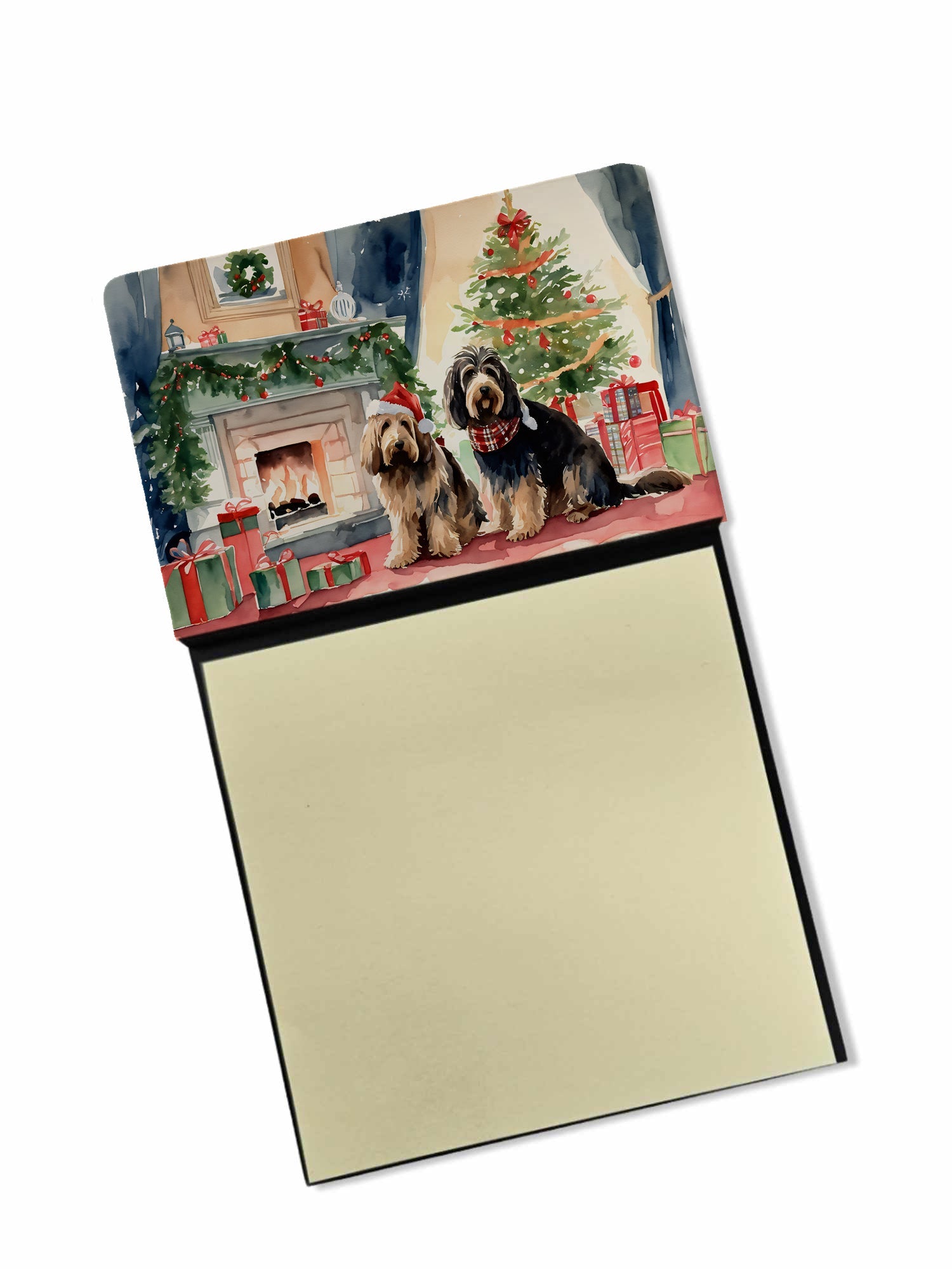 Otterhound Cozy Christmas Watercolor Sticky Note Holder Refillable Dispenser Desk Accessory 3x3 Pad Gift