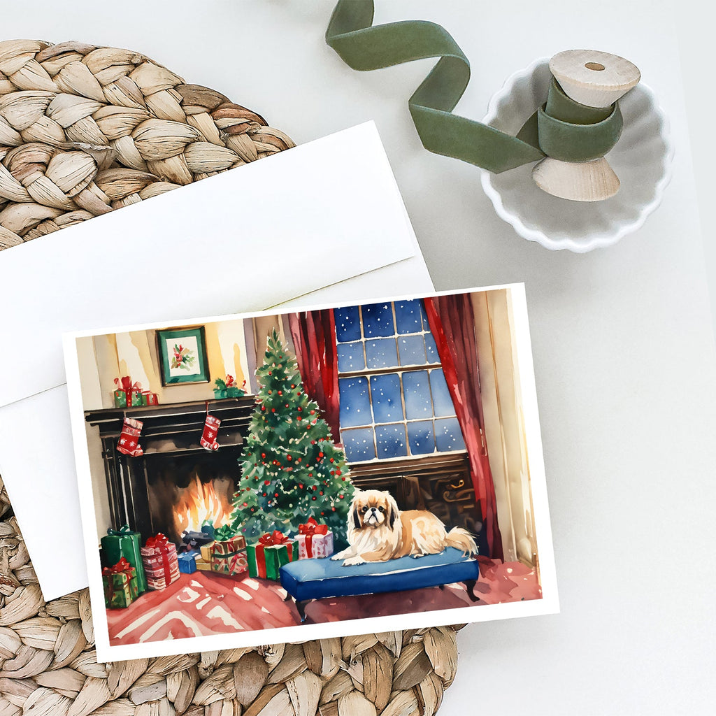 Pekingese Cozy Christmas Greeting Cards Pack of 8 Blank Cards with Envelopes Whimsical A7 Size 5x7