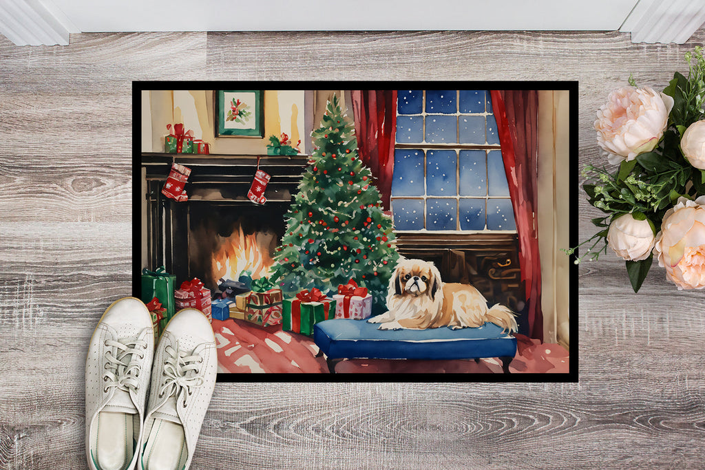 Pekingese Cozy Christmas Doormat Indoor Outdoor 18H X 27W Front Door Mat Rugs for Entryway, Non Slip Washable