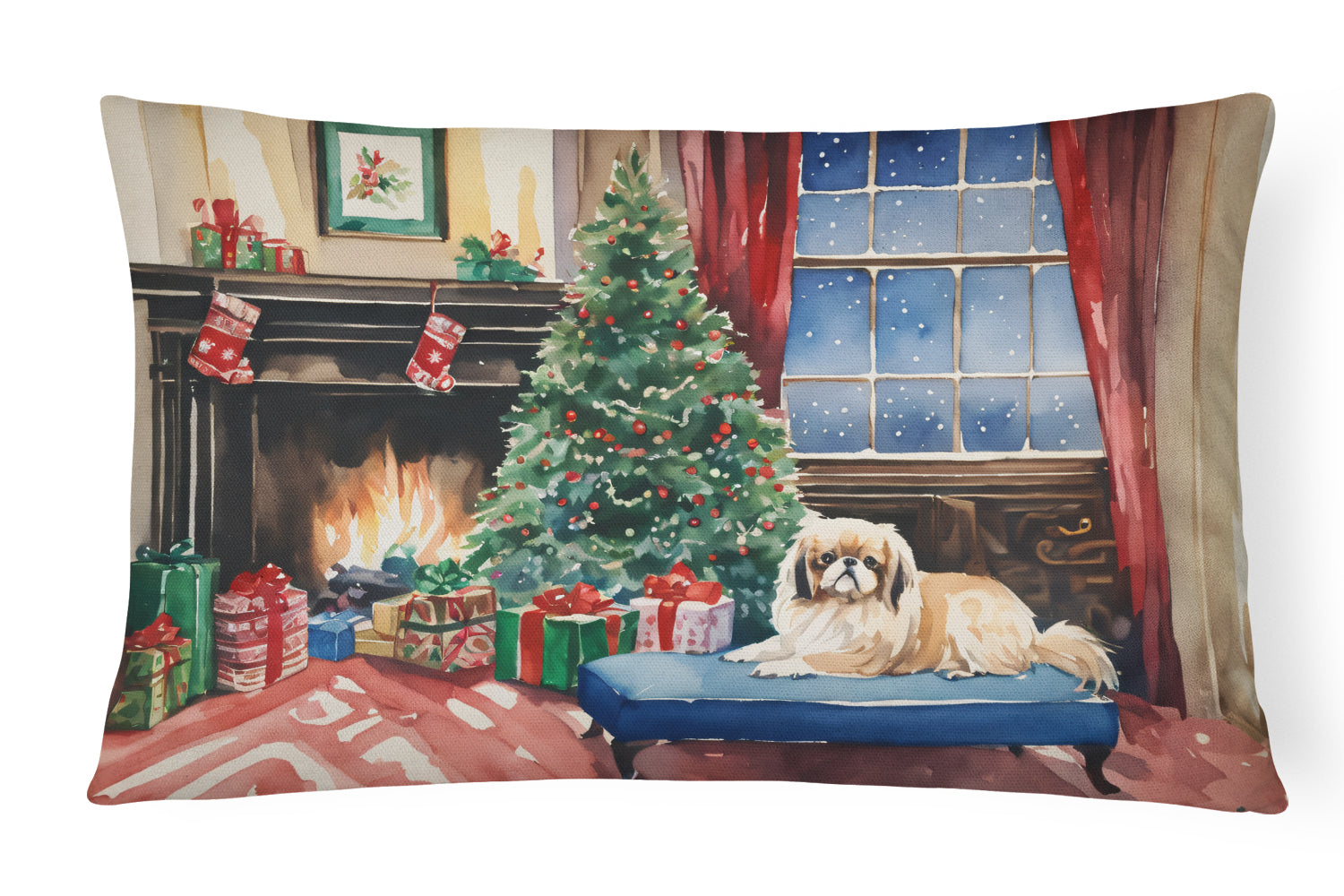 Pekingese Cozy Christmas Decorative Throw Pillow 12x16 Indoor Outdoor Accent Cushion, Fabric Cover with Insert for Sofa, Bed, Porch & Living Room