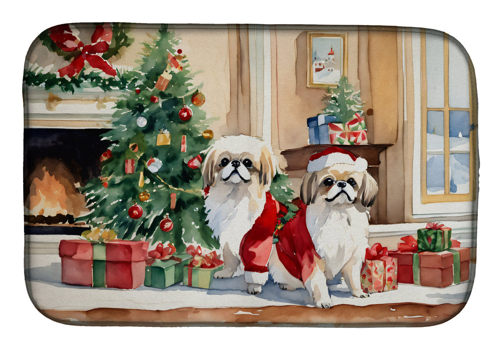 Pekingese Cozy Christmas Dish Drying Mat Absorbent Dish Drying Mat Pad for Kitchen Counter Dish Drainer Mat for Countertop, 14 x 21", Multicolor