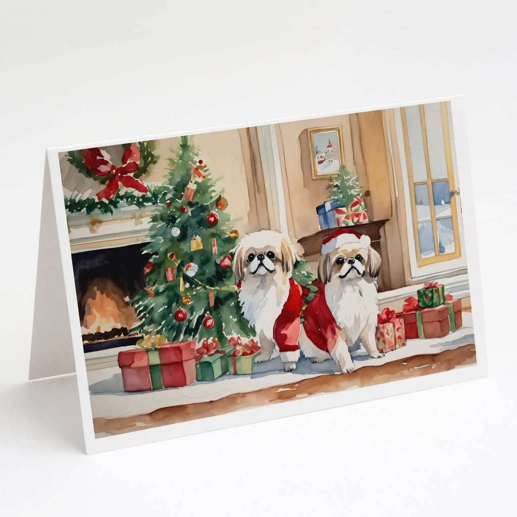 Pekingese Cozy Christmas Greeting Cards Pack of 8 Blank Cards with Envelopes Whimsical A7 Size 5x7