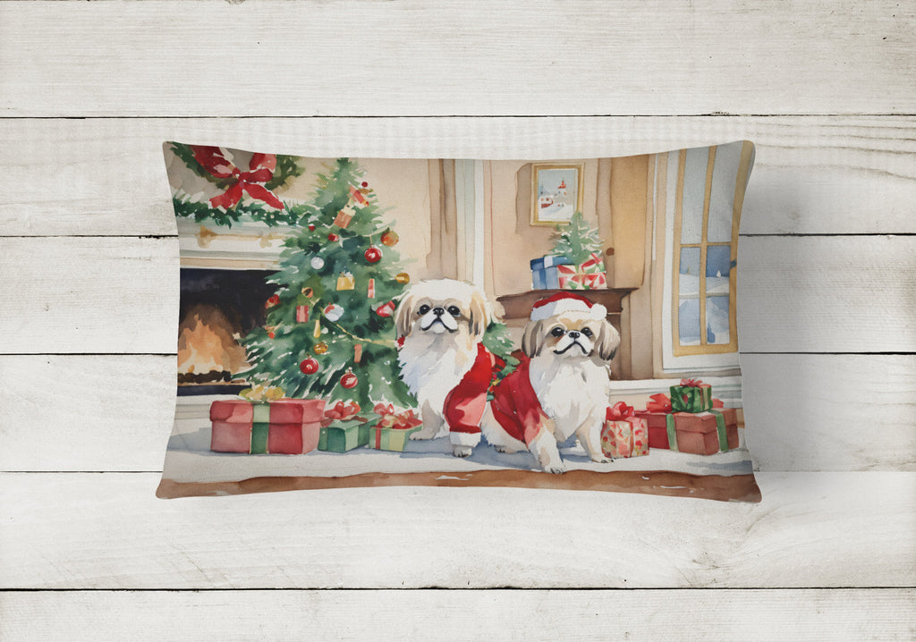 Pekingese Cozy Christmas Decorative Throw Pillow 12x16 Indoor Outdoor Accent Cushion, Fabric Cover with Insert for Sofa, Bed, Porch & Living Room