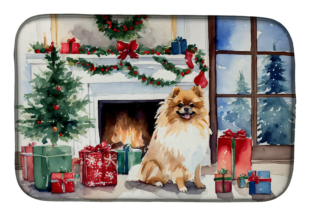 Pomeranian Cozy Christmas Dish Drying Mat Absorbent Dish Drying Mat Pad for Kitchen Counter Dish Drainer Mat for Countertop, 14 x 21", Multicolor