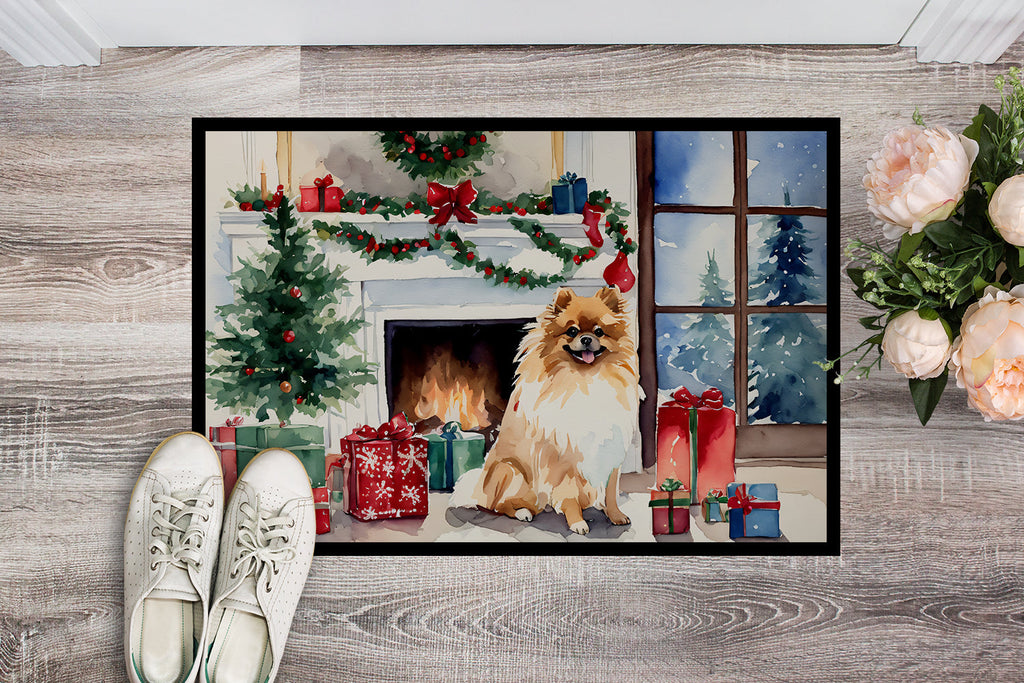 Pomeranian Cozy Christmas Doormat Indoor Outdoor 24H X 36W Front Door Mat Rugs for Entryway, Non Slip Washable Low Pile,