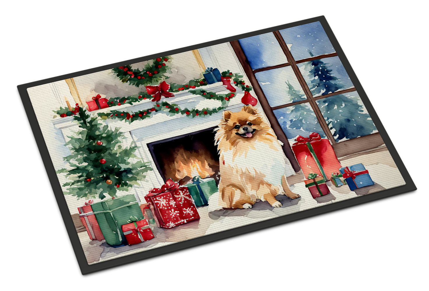 Pomeranian Cozy Christmas Doormat Indoor Outdoor 18H X 27W Front Door Mat Rugs for Entryway, Non Slip Washable