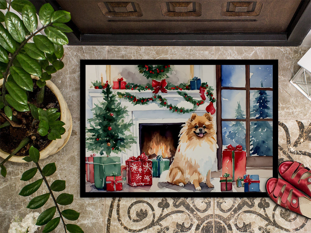 Pomeranian Cozy Christmas Doormat Indoor Outdoor 18H X 27W Front Door Mat Rugs for Entryway, Non Slip Washable