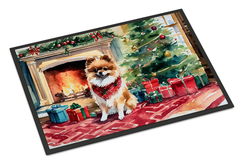 Pomeranian Cozy Christmas Doormat Indoor Outdoor 24H X 36W Front Door Mat Rugs for Entryway, Non Slip Washable Low Pile,