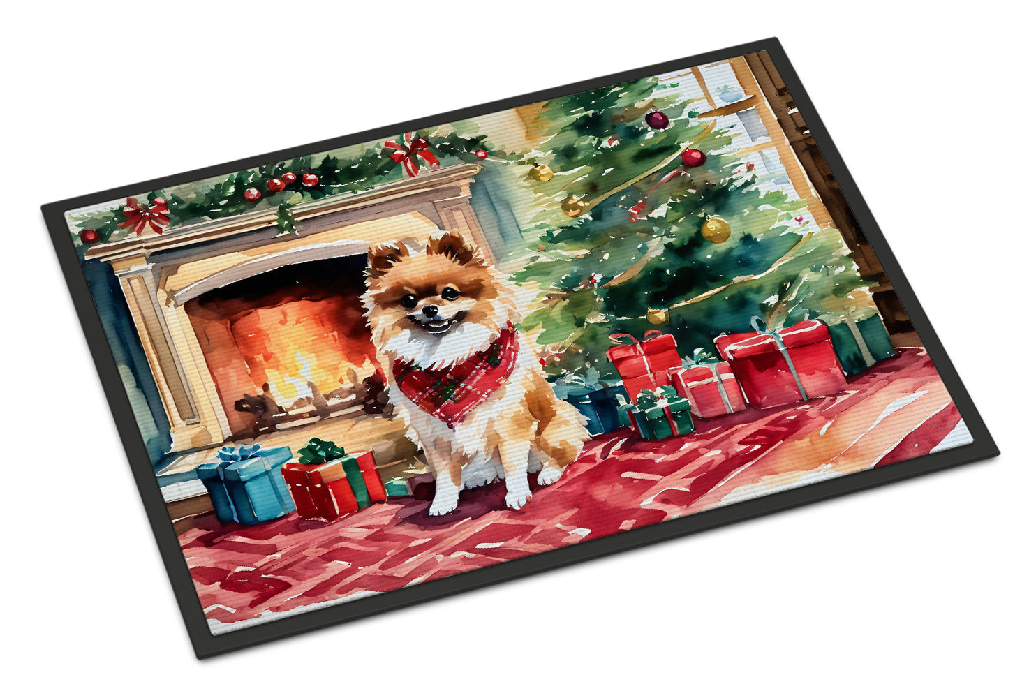 Pomeranian Cozy Christmas Doormat Indoor Outdoor 24H X 36W Front Door Mat Rugs for Entryway, Non Slip Washable Low Pile,