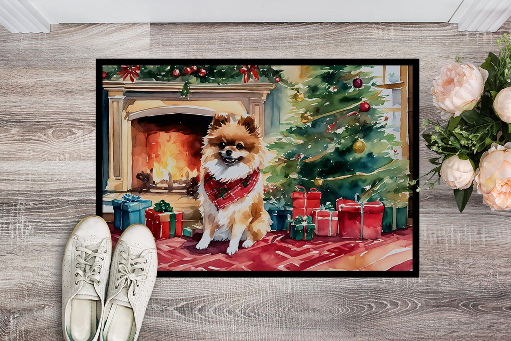 Pomeranian Cozy Christmas Doormat Indoor Outdoor 18H X 27W Front Door Mat Rugs for Entryway, Non Slip Washable