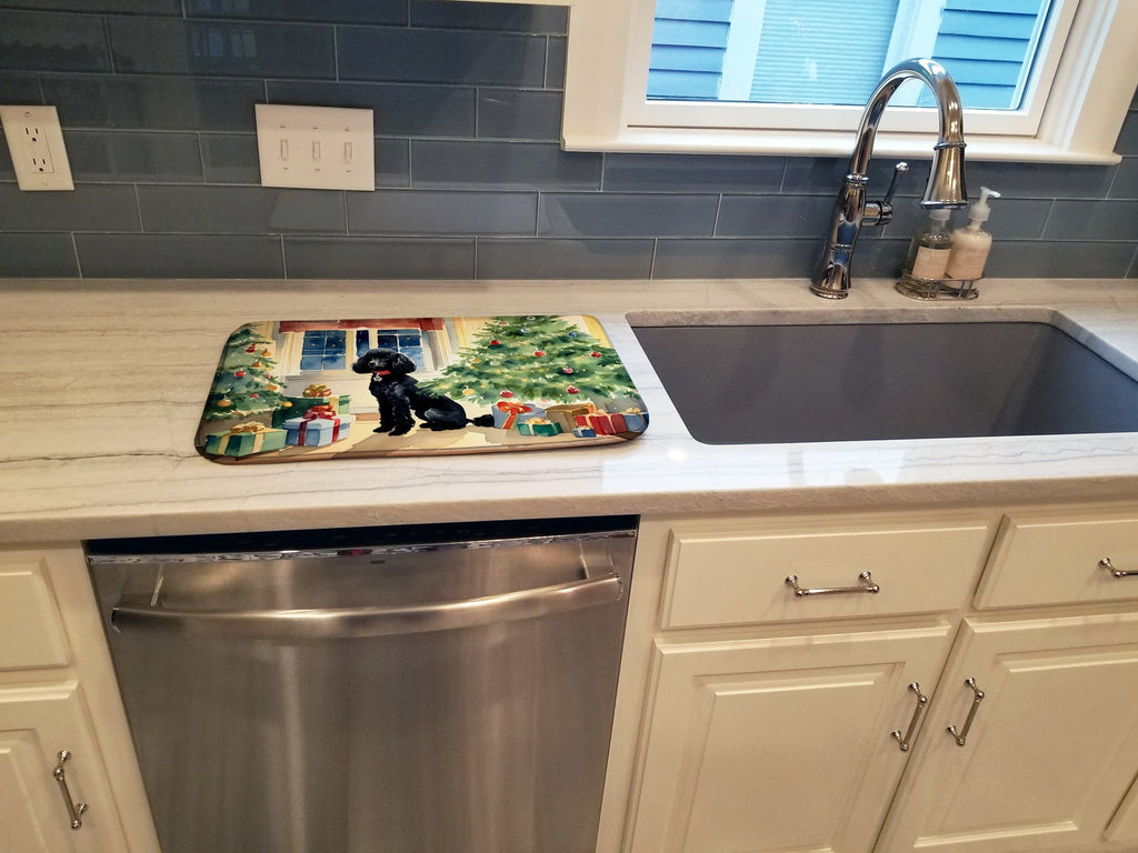 Poodle Cozy Christmas Dish Drying Mat Absorbent Dish Drying Mat Pad for Kitchen Counter Dish Drainer Mat for Countertop, 14 x 21", Multicolor