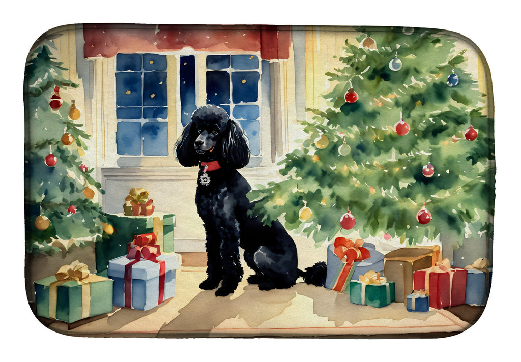 Poodle Cozy Christmas Dish Drying Mat Absorbent Dish Drying Mat Pad for Kitchen Counter Dish Drainer Mat for Countertop, 14 x 21", Multicolor