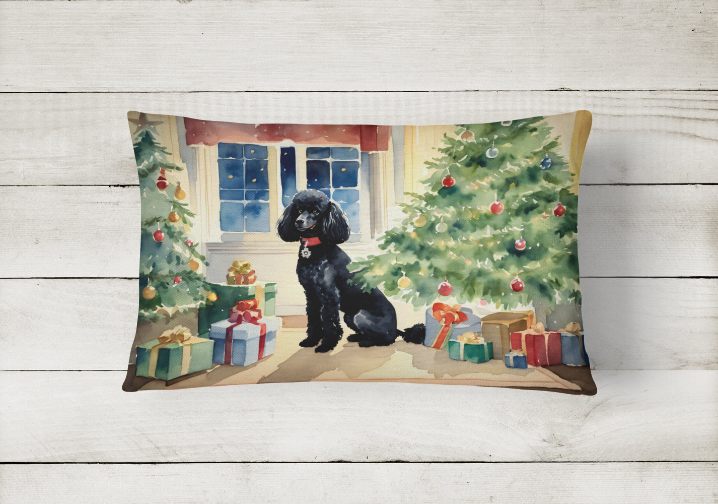 Poodle Cozy Christmas Decorative Throw Pillow 12x16 Indoor Outdoor Accent Cushion, Fabric Cover with Insert for Sofa, Bed, Porch & Living Room