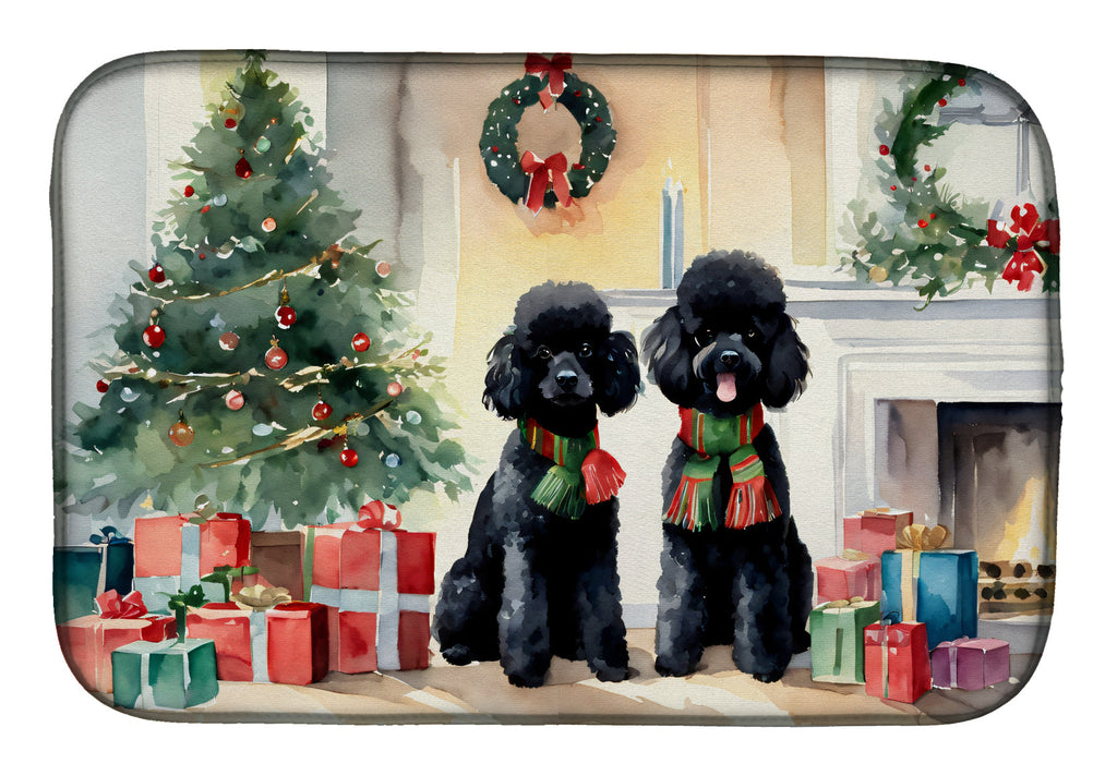 Poodle Cozy Christmas Dish Drying Mat Absorbent Dish Drying Mat Pad for Kitchen Counter Dish Drainer Mat for Countertop, 14 x 21", Multicolor