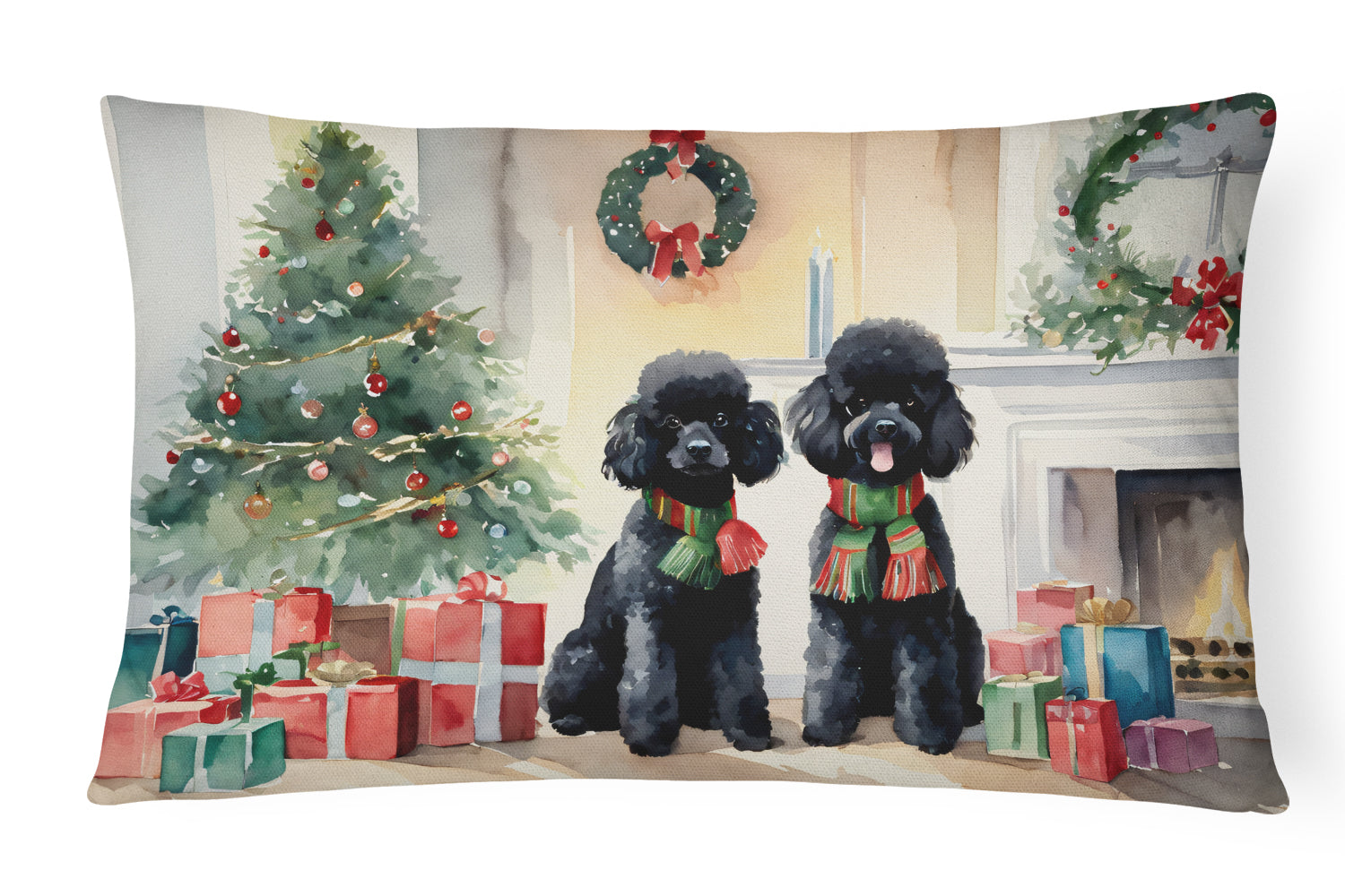 Poodle Cozy Christmas Decorative Throw Pillow 12x16 Indoor Outdoor Accent Cushion, Fabric Cover with Insert for Sofa, Bed, Porch & Living Room