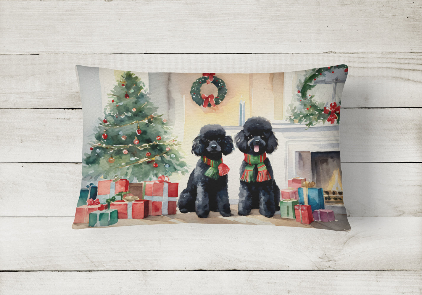 Poodle Cozy Christmas Decorative Throw Pillow 12x16 Indoor Outdoor Accent Cushion, Fabric Cover with Insert for Sofa, Bed, Porch & Living Room