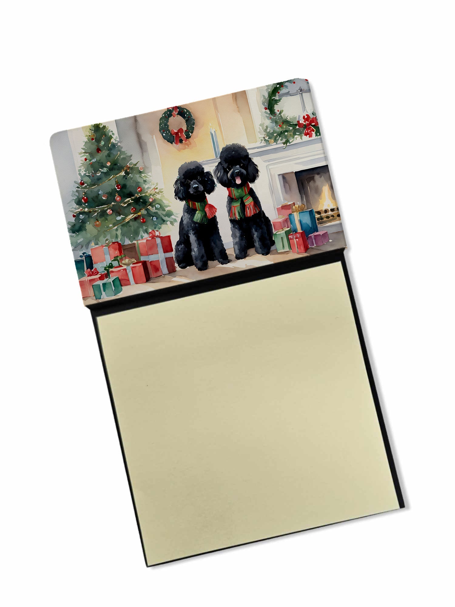 Poodle Cozy Christmas Watercolor Sticky Note Holder Refillable Dispenser Desk Accessory 3x3 Pad Gift