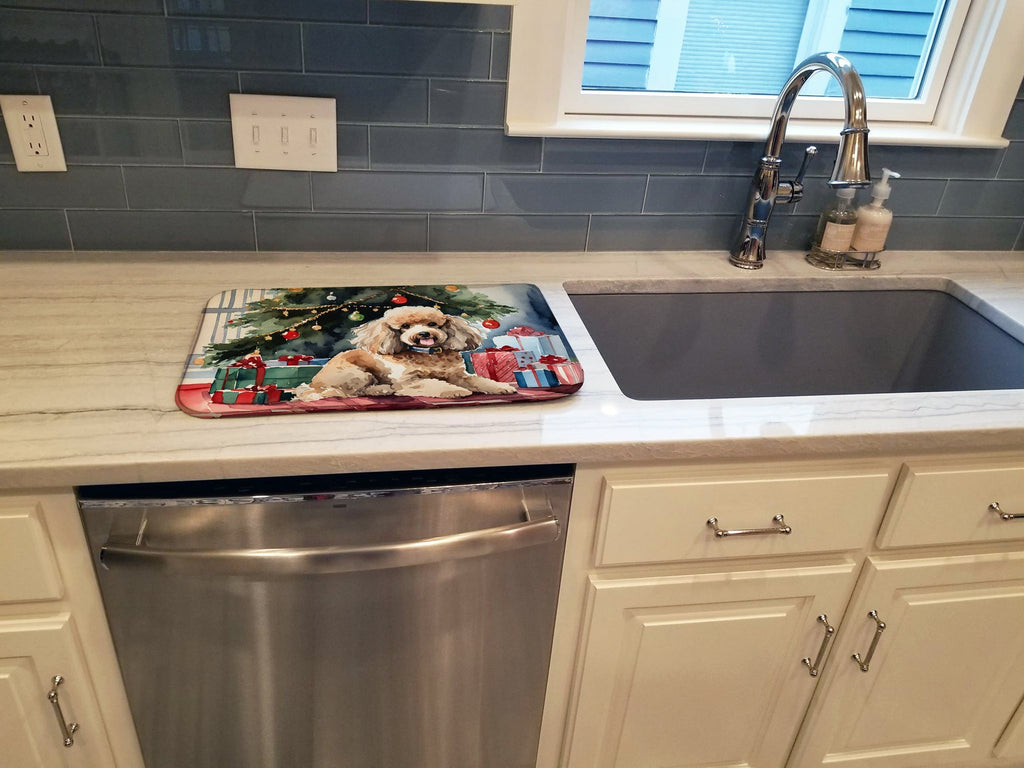 Poodle Cozy Christmas Dish Drying Mat Absorbent Dish Drying Mat Pad for Kitchen Counter Dish Drainer Mat for Countertop, 14 x 21", Multicolor