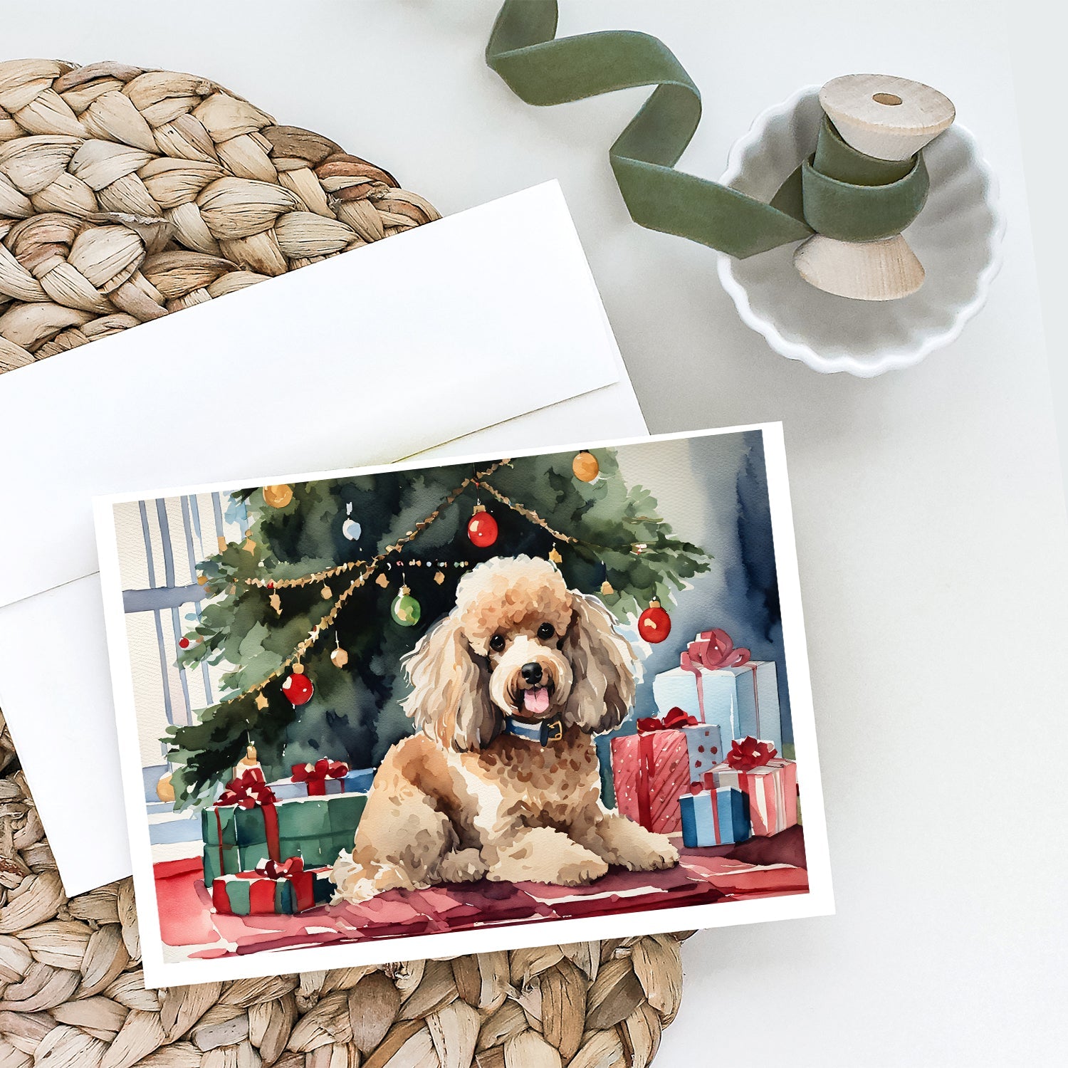 Poodle Cozy Christmas Greeting Cards Pack of 8 Blank Cards with Envelopes Whimsical A7 Size 5x7