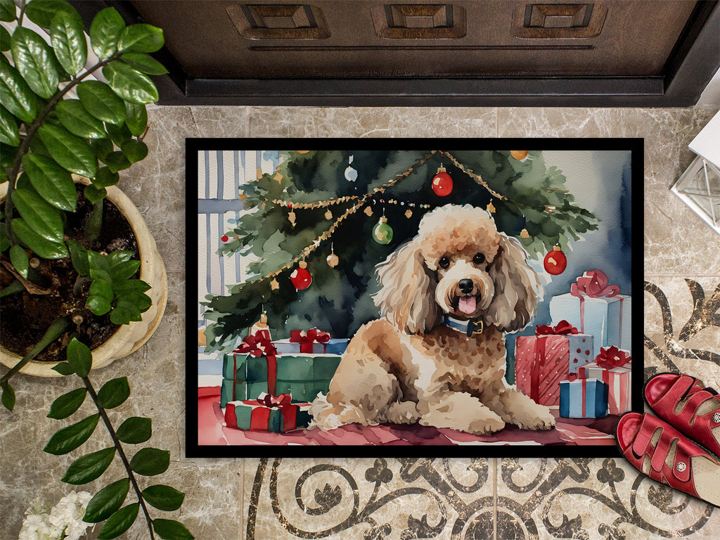 Poodle Cozy Christmas Doormat Indoor Outdoor 24H X 36W Front Door Mat Rugs for Entryway, Non Slip Washable Low Pile,