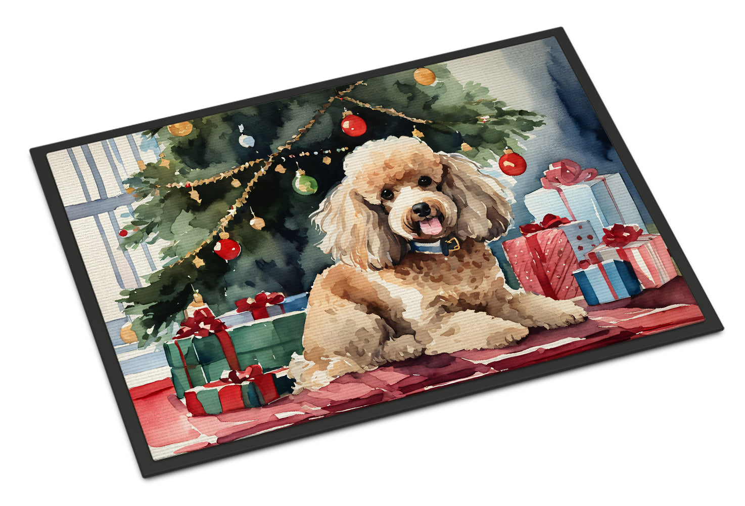 Poodle Cozy Christmas Doormat Indoor Outdoor 18H X 27W Front Door Mat Rugs for Entryway, Non Slip Washable