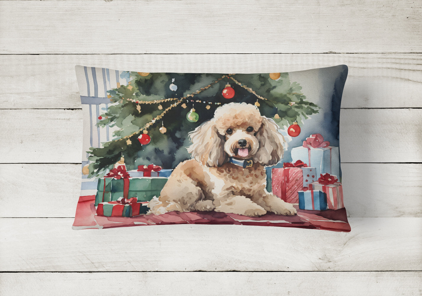 Poodle Cozy Christmas Decorative Throw Pillow 12x16 Indoor Outdoor Accent Cushion, Fabric Cover with Insert for Sofa, Bed, Porch & Living Room