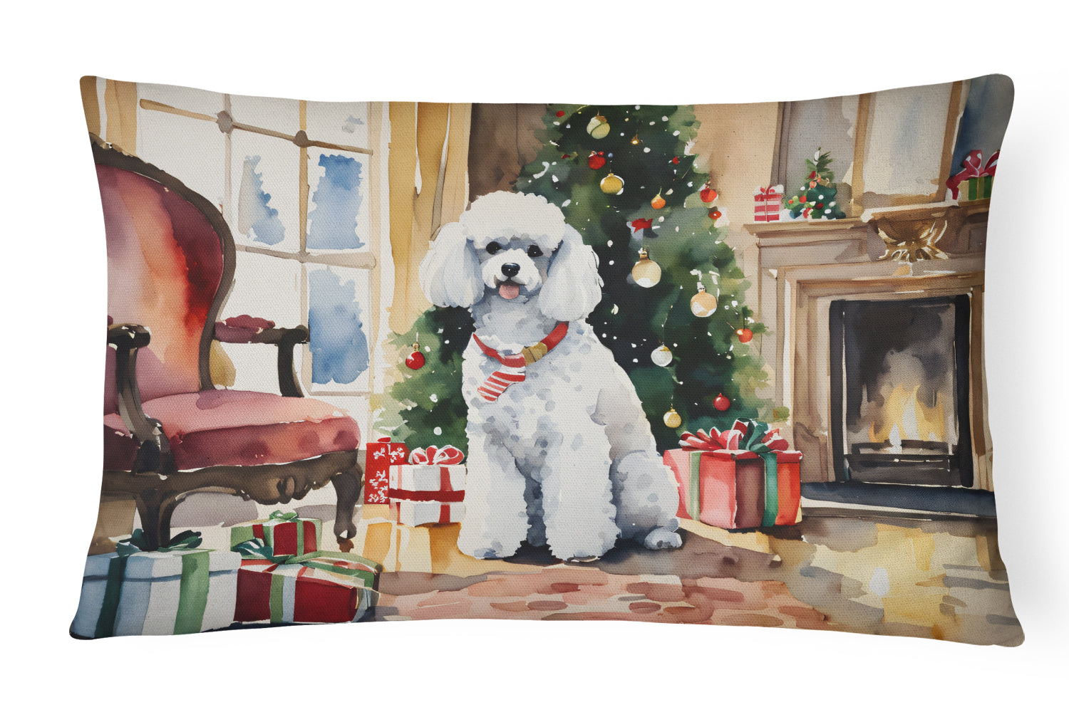 Poodle Cozy Christmas Decorative Throw Pillow 12x16 Indoor Outdoor Accent Cushion, Fabric Cover with Insert for Sofa, Bed, Porch & Living Room