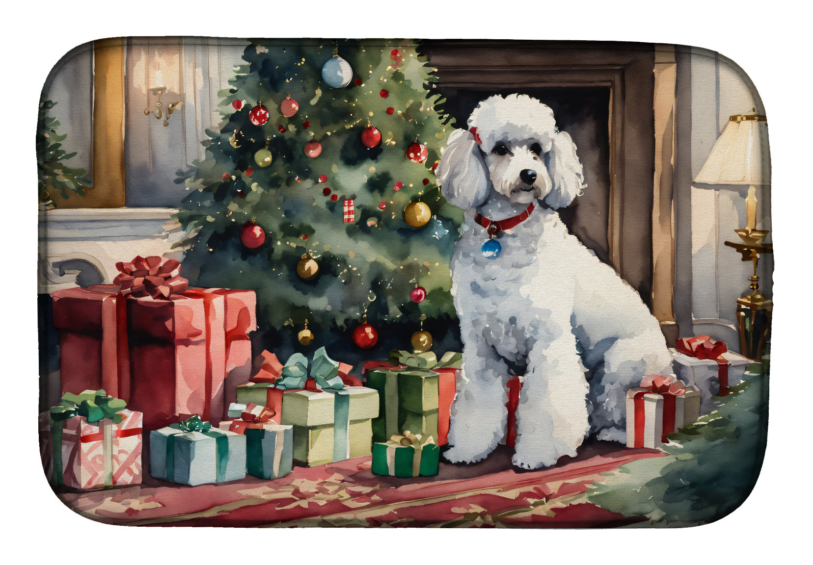 Poodle Cozy Christmas Dish Drying Mat Absorbent Dish Drying Mat Pad for Kitchen Counter Dish Drainer Mat for Countertop, 14 x 21", Multicolor
