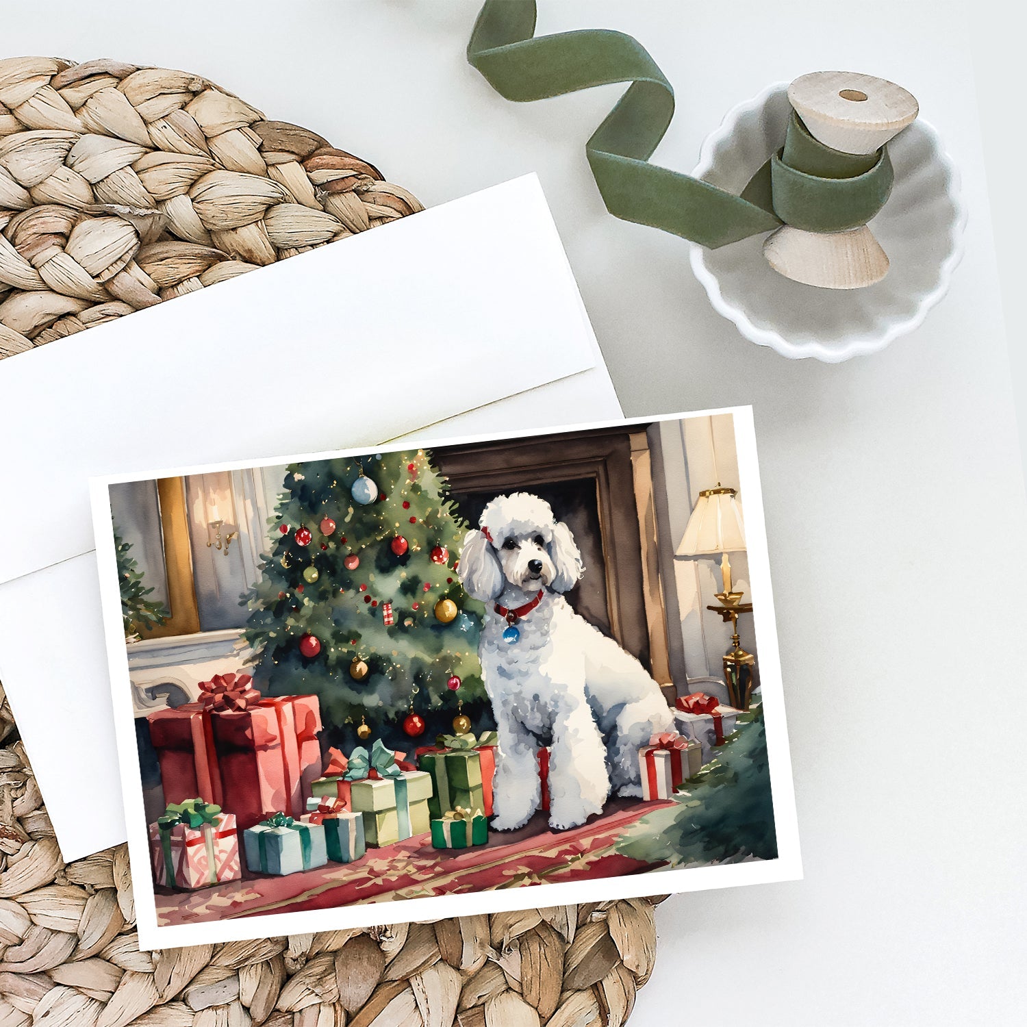 Poodle Cozy Christmas Greeting Cards Pack of 8 Blank Cards with Envelopes Whimsical A7 Size 5x7