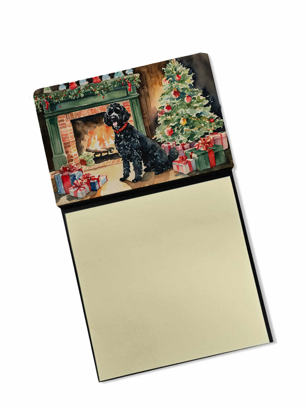 Portuguese Water Dog Cozy Christmas Watercolor Sticky Note Holder Refillable Dispenser Desk Accessory 3x3 Pad Gift