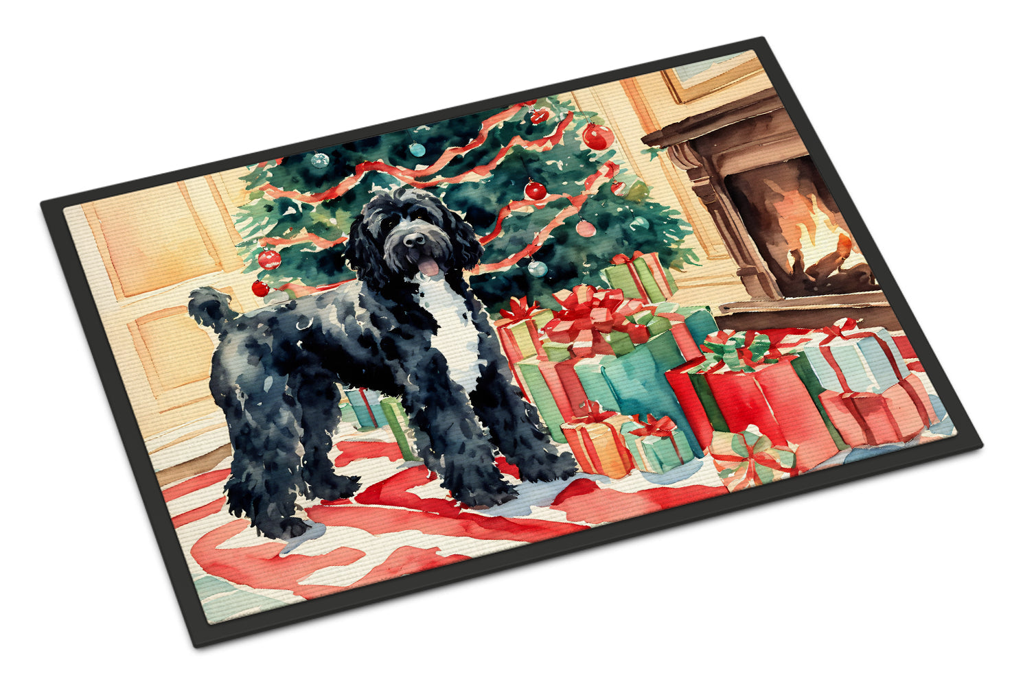 Portuguese Water Dog Cozy Christmas Doormat Indoor Outdoor 24H X 36W Front Door Mat Rugs for Entryway, Non Slip Washable Low Pile,