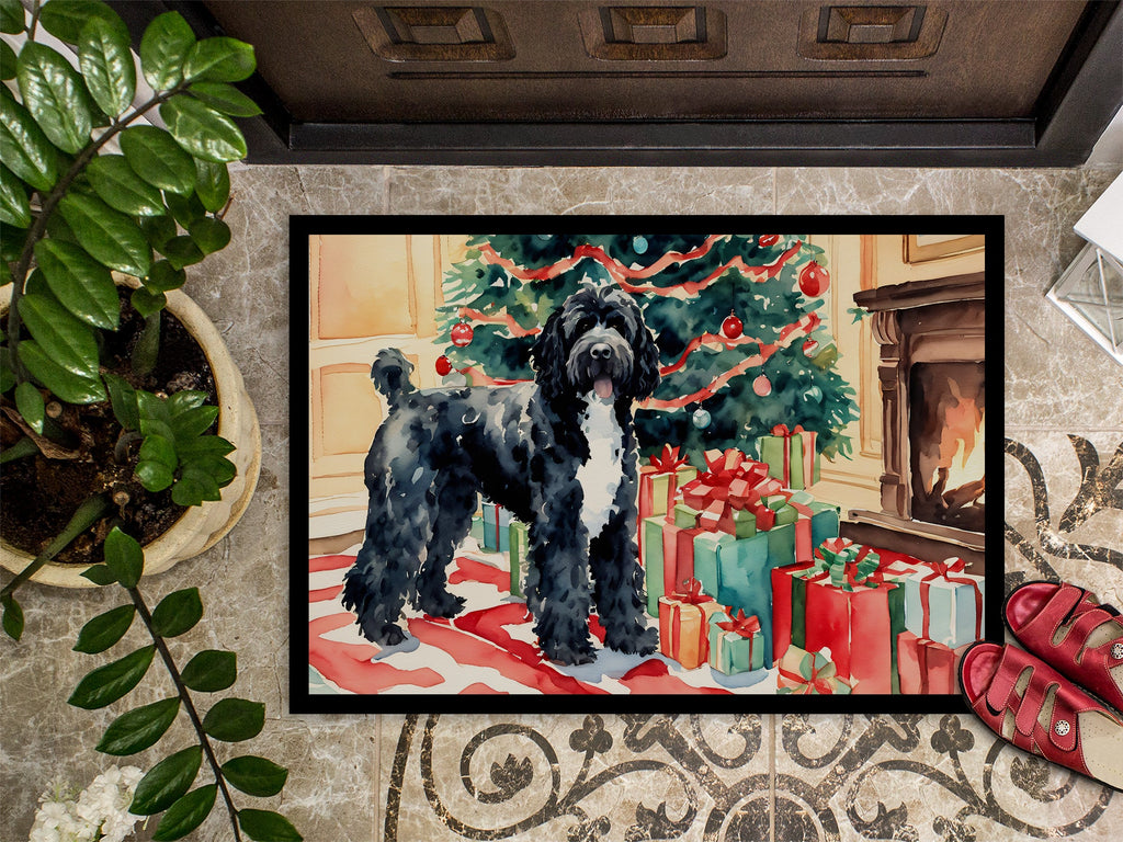 Portuguese Water Dog Cozy Christmas Doormat Indoor Outdoor 18H X 27W Front Door Mat Rugs for Entryway, Non Slip Washable