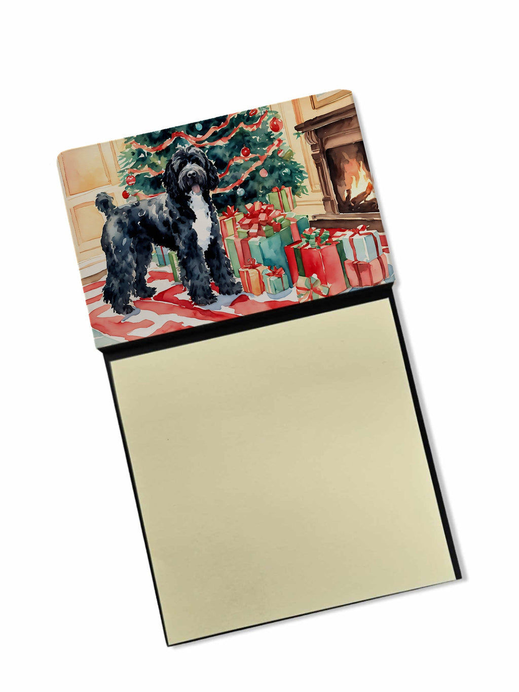 Portuguese Water Dog Cozy Christmas Watercolor Sticky Note Holder Refillable Dispenser Desk Accessory 3x3 Pad Gift