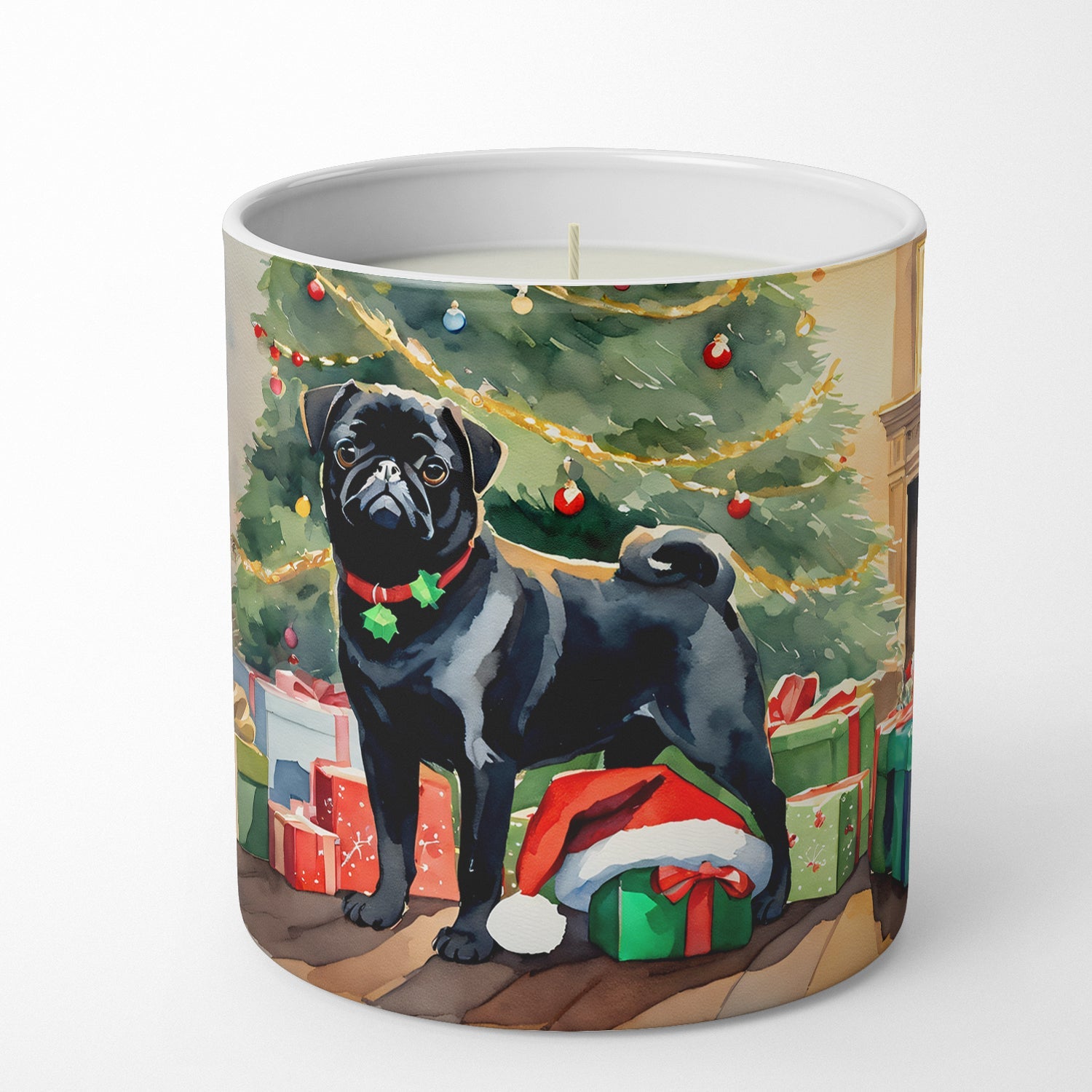Pug Cozy Christmas Decorative Soy Candle Nature Soy Wax Essential Oil Home Decor Ideal for Bedroom Kitchen Bath Office Gift, 10 oz