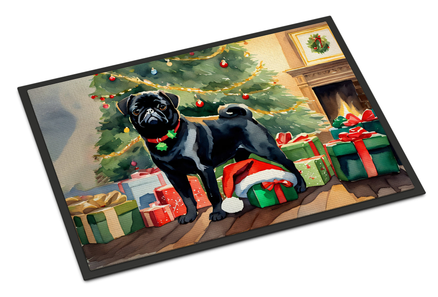 Pug Cozy Christmas Doormat Indoor Outdoor 24H X 36W Front Door Mat Rugs for Entryway, Non Slip Washable Low Pile,