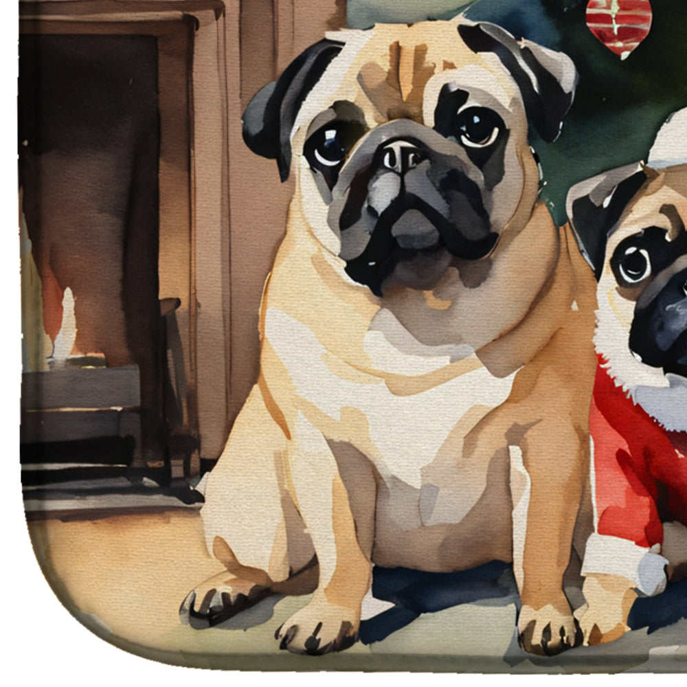 Pug Cozy Christmas Dish Drying Mat Absorbent Dish Drying Mat Pad for Kitchen Counter Dish Drainer Mat for Countertop, 14 x 21", Multicolor