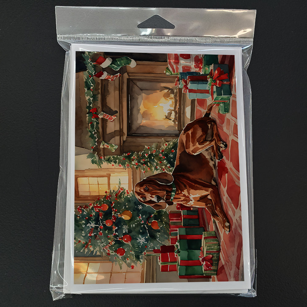 Redbone Coonhound Cozy Christmas Greeting Cards Pack of 8 Blank Cards with Envelopes Whimsical A7 Size 5x7