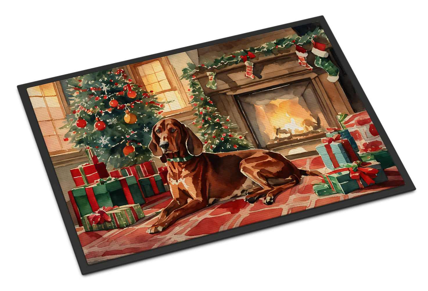 Redbone Coonhound Cozy Christmas Doormat Indoor Outdoor 18H X 27W Front Door Mat Rugs for Entryway, Non Slip Washable
