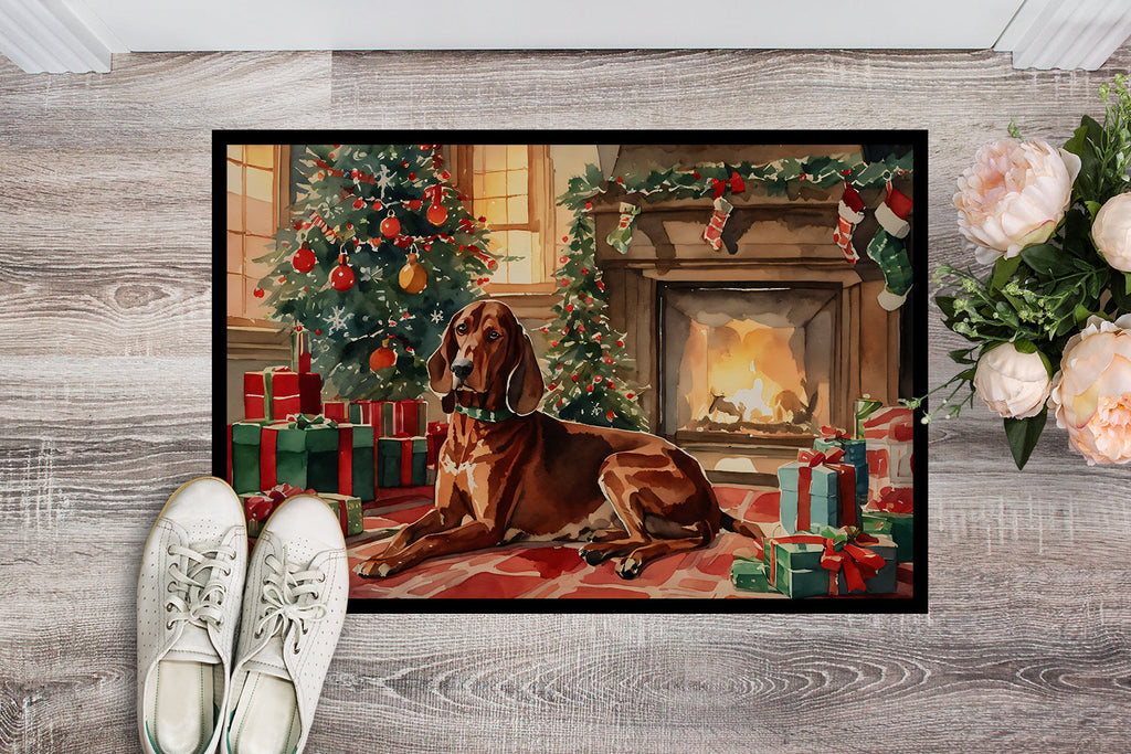 Redbone Coonhound Cozy Christmas Doormat Indoor Outdoor 18H X 27W Front Door Mat Rugs for Entryway, Non Slip Washable