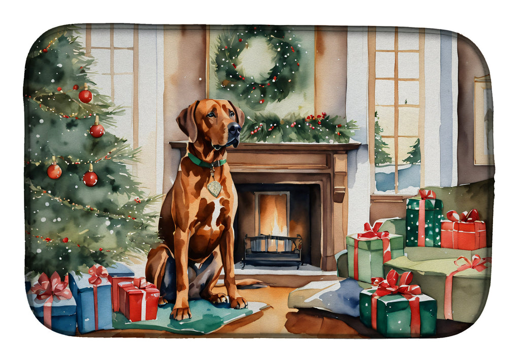 Rhodesian Ridgeback Cozy Christmas Dish Drying Mat Absorbent Dish Drying Mat Pad for Kitchen Counter Dish Drainer Mat for Countertop, 14 x 21", Multicolor