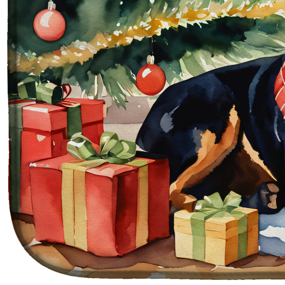 Rottweiler Cozy Christmas Dish Drying Mat Absorbent Dish Drying Mat Pad for Kitchen Counter Dish Drainer Mat for Countertop, 14 x 21", Multicolor