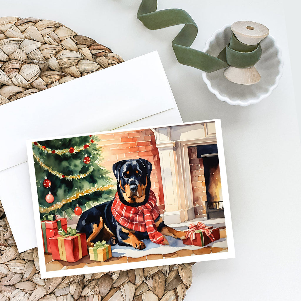 Rottweiler Cozy Christmas Greeting Cards Pack of 8 Blank Cards with Envelopes Whimsical A7 Size 5x7