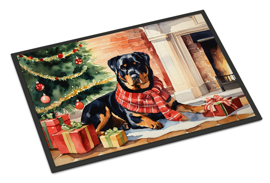Rottweiler Cozy Christmas Doormat Indoor Outdoor 18H X 27W Front Door Mat Rugs for Entryway, Non Slip Washable